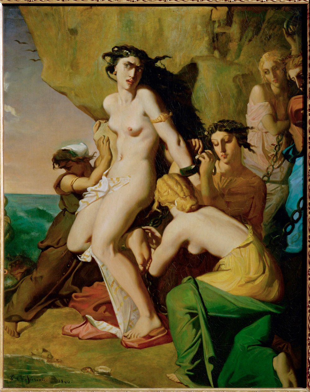 Andromede attachee au rocher par les Nereides - Andrómeda acorrentado à rocha pelas sereias ... de Théodore Chassériau