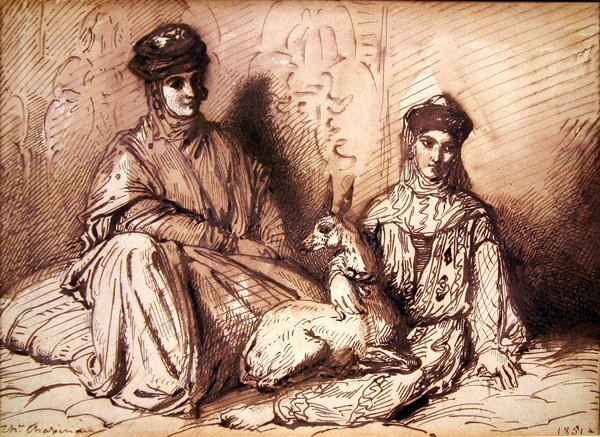 mulher árabe e menina com gazela de Théodore Chassériau