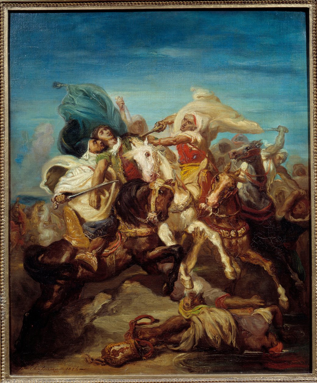Batalha de Cavaleiros Árabes Pintura por Theodore Chasseriau (1819-1856) 1856 Sol. 0,65x0,54 m de Théodore Chassériau