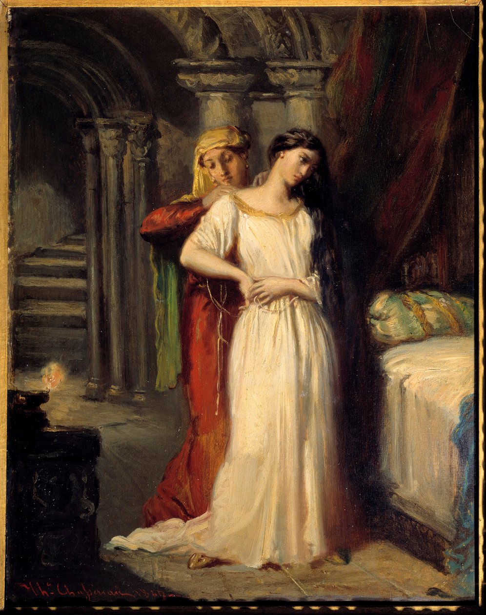 Ilustração de Desdemone para o acto IV da peça "Othello" de William Shakespeare (1564-1616). 1849 Sol. 0,42x0,32 m de Théodore Chassériau