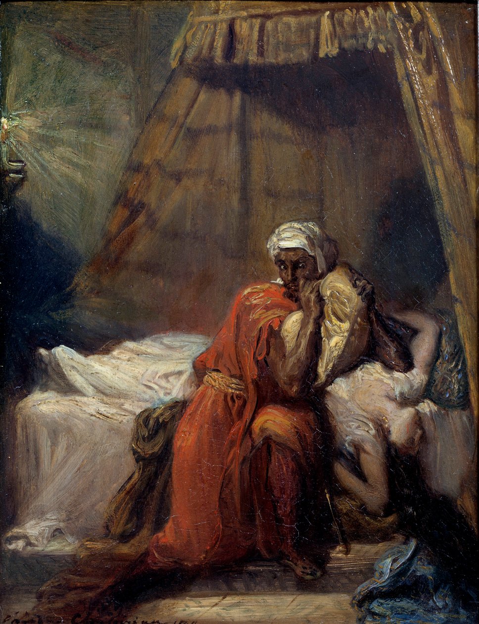 A morte de Desdemone. Ilustração da tragédia "Otelo ou o Mouro de Veneza" (Othello, o Mouro de Veneza) de William Shakespeare (1604). Pintura de Theodore Chasseriau (1819 - 1856) de Théodore Chassériau