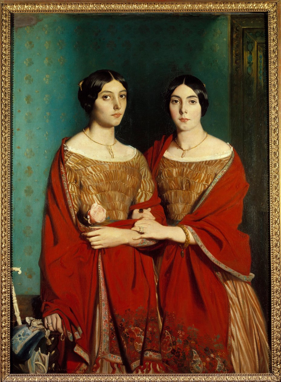 A Sra. Chasseriau disse que as duas irmãs. Retrato de Adele (1810-1869) e Aline (1822-1871), irmãs da artista. Pintura de Theodore Chasseriau (1819-1856) de Théodore Chassériau