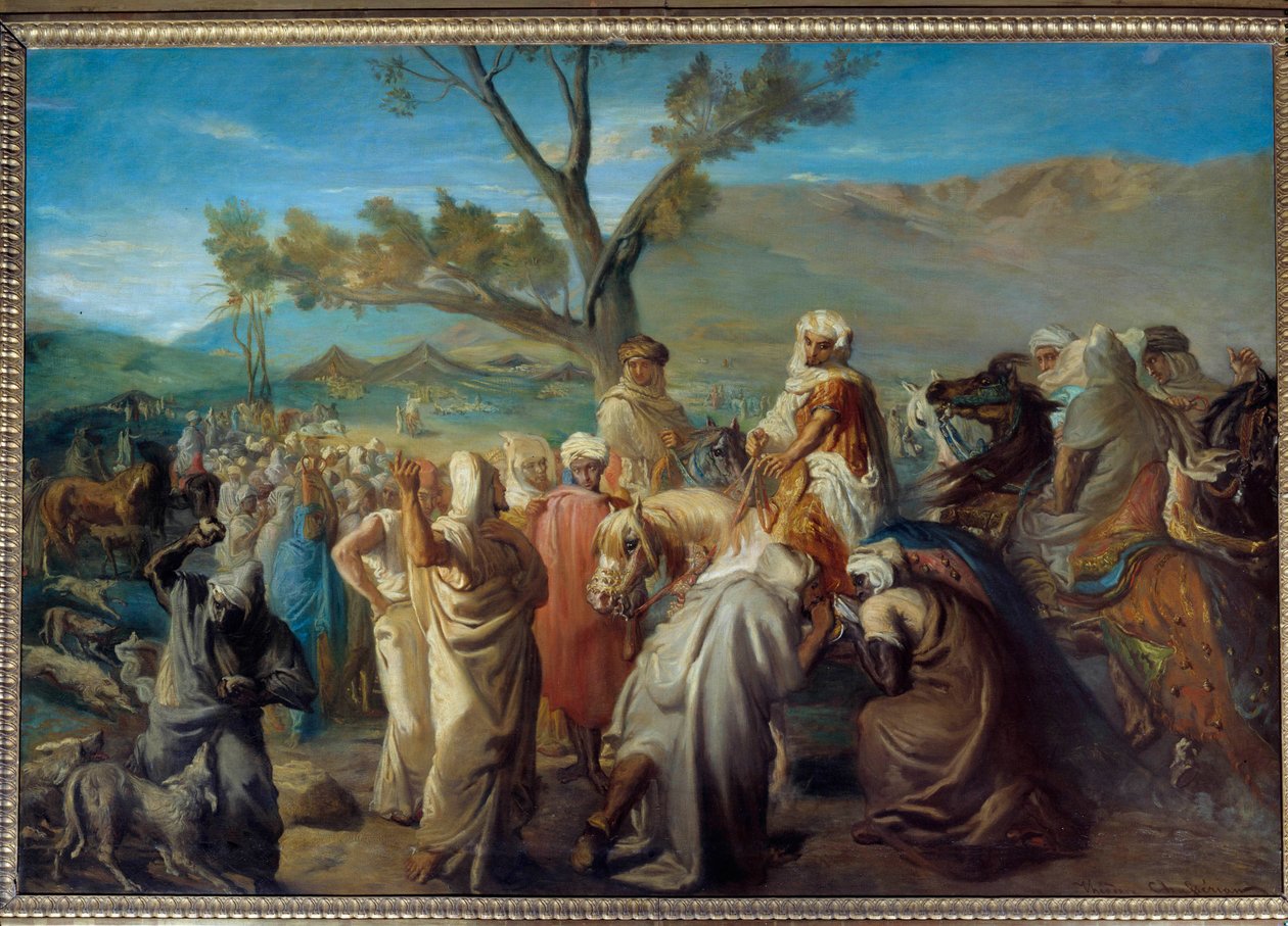 Orientalismo: "Um caid visitando um douar" chef marroquino em um acampamento de barracas. Pintura de Theodore Chasseriau (1819-1856) 1849 Sol. 1,42x2 m de Théodore Chassériau