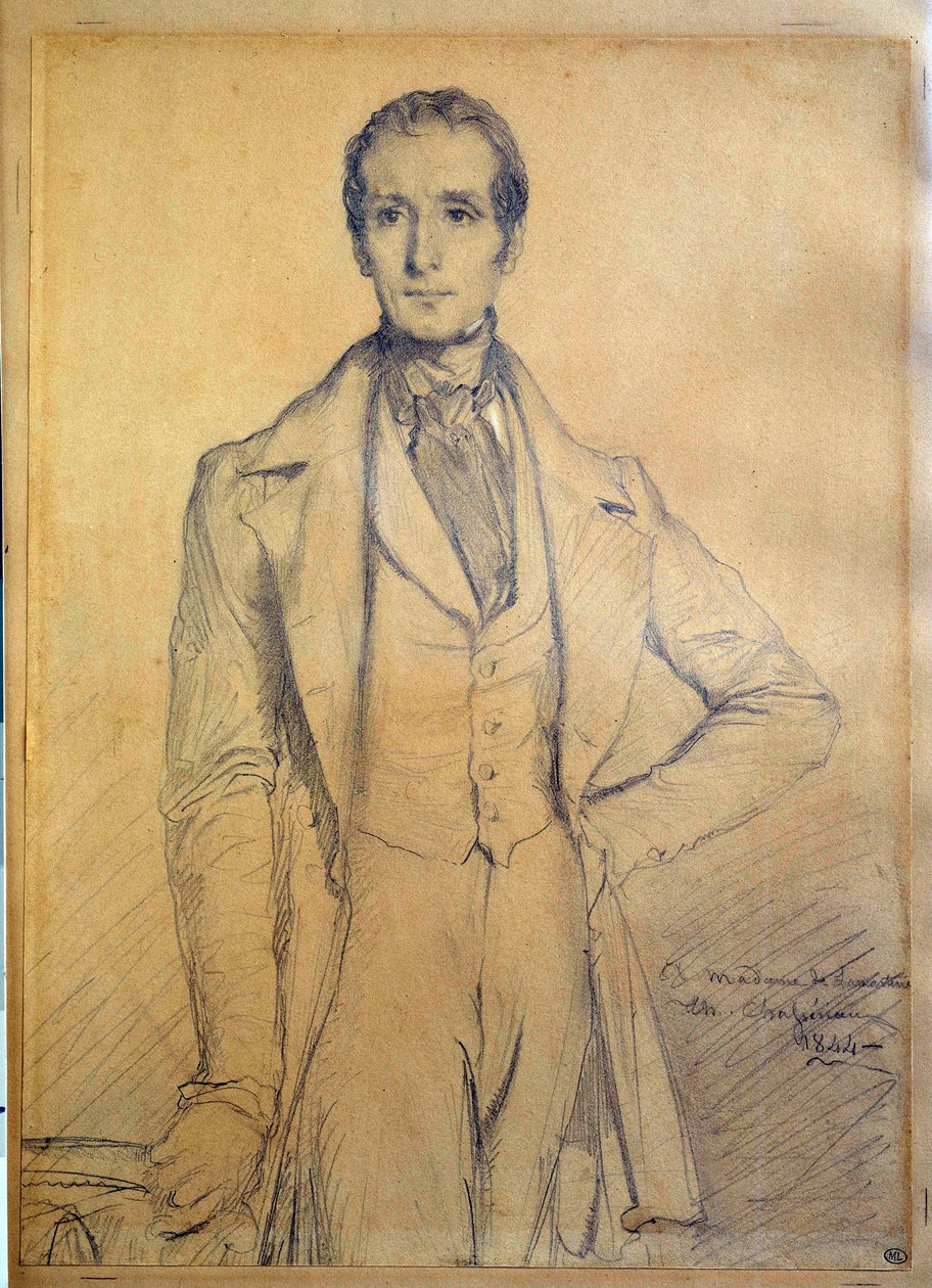 Retrato do poeta Alphonse de Lamartine (1790-1869) Desenho de Theodore Chasseriau (1819-1856) 1834 Sol. 0,31x0,22 m de Théodore Chassériau
