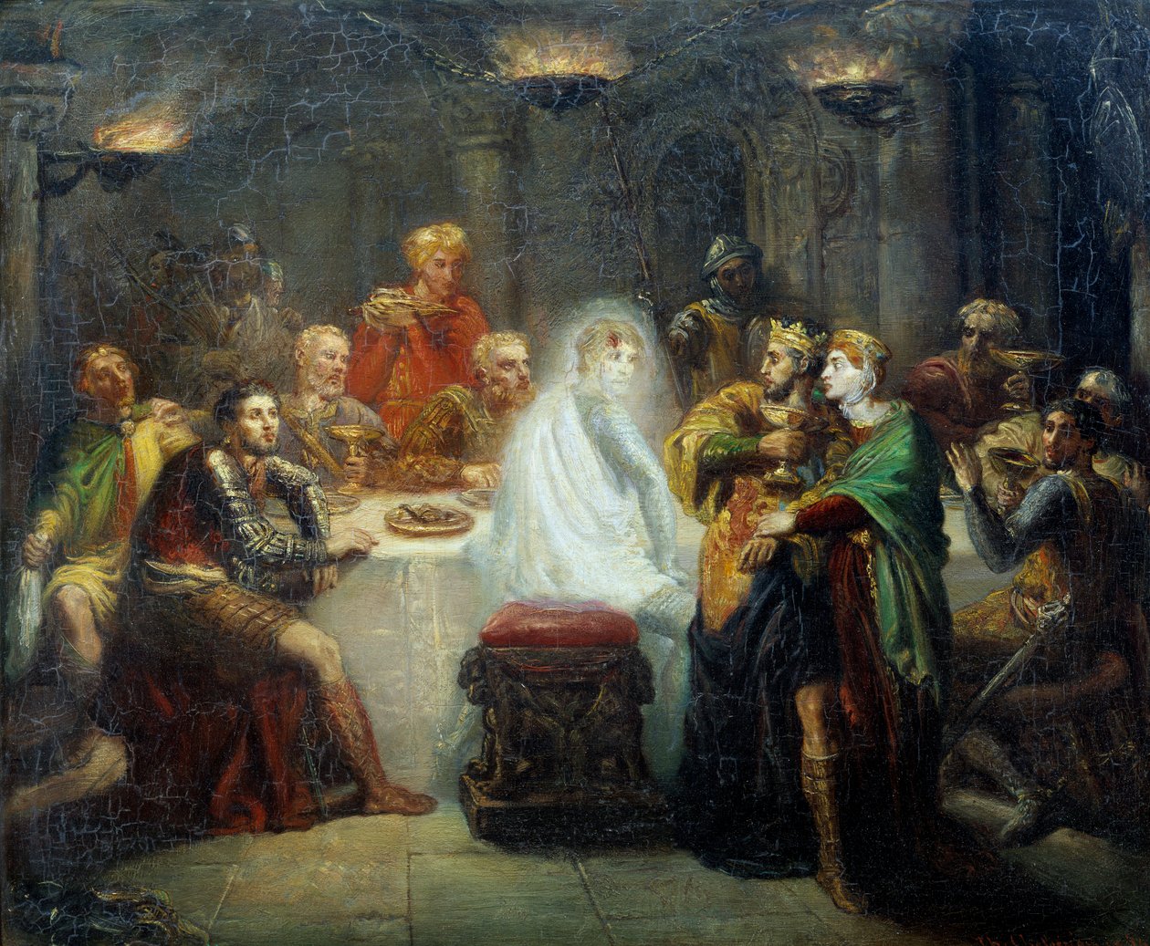 O espectro da Ilustração do Banco para a peça "MacBeth" de William Shakespeare. Pintura de Theodore Chasseriau (1819-1856) 1854 Reims, Musee des Beaux Arts de Théodore Chassériau