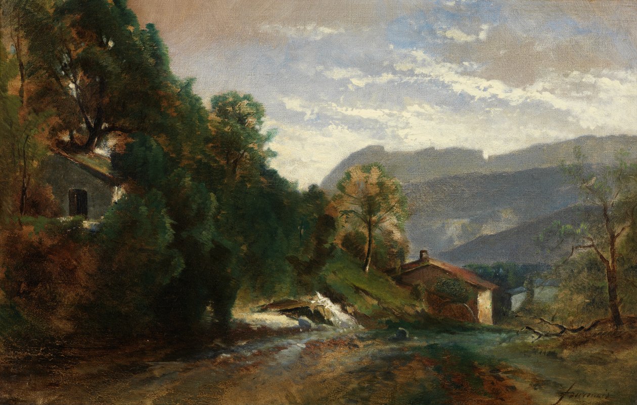 Paisagem montanhosa em Voreppe, Dauphiné (óleo sobre tela) de Théodore Fourmois
