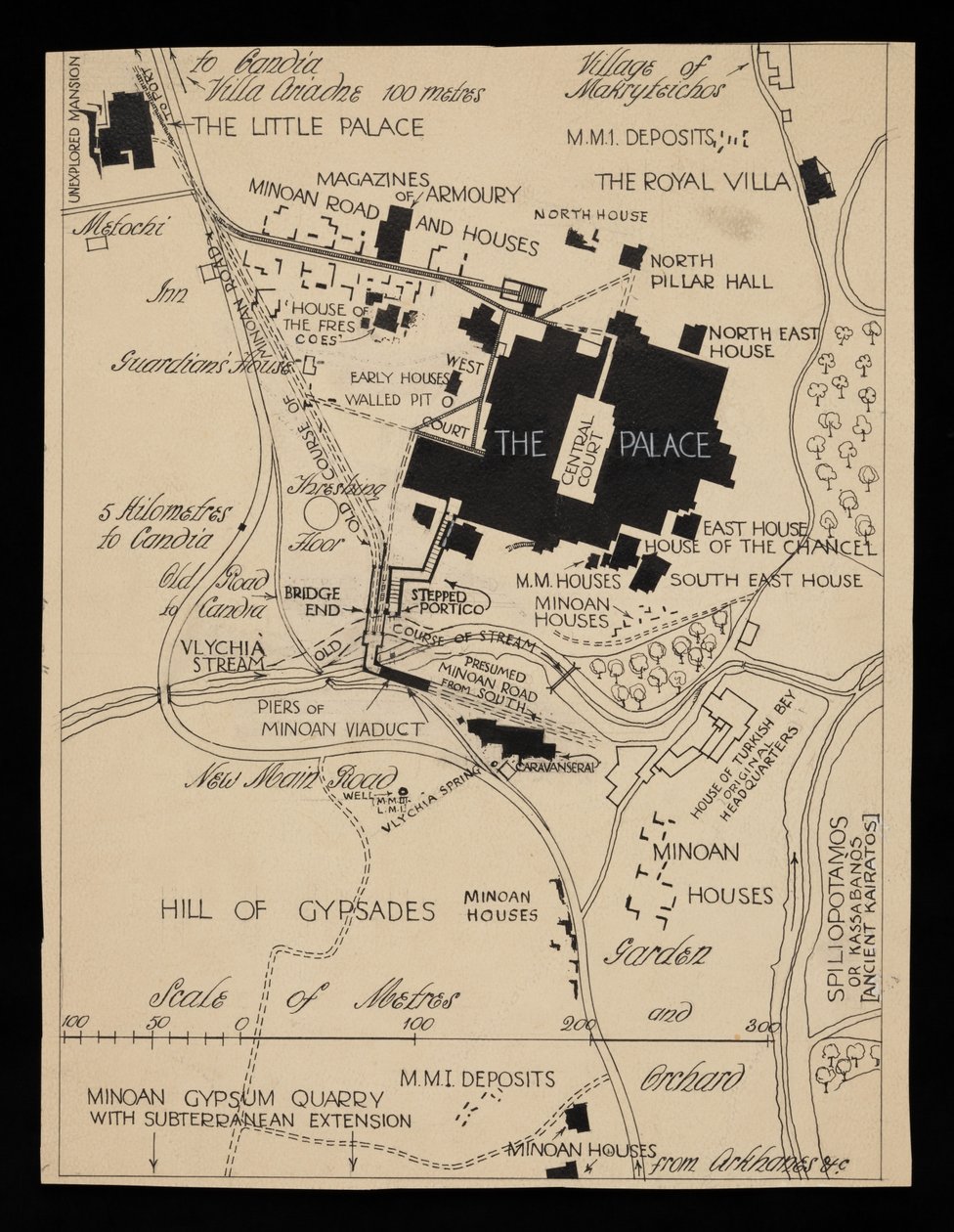 Mapa dos edifícios de Knossos que rodeiam o Palácio, cerca de 1903 de Theodore Fyfe