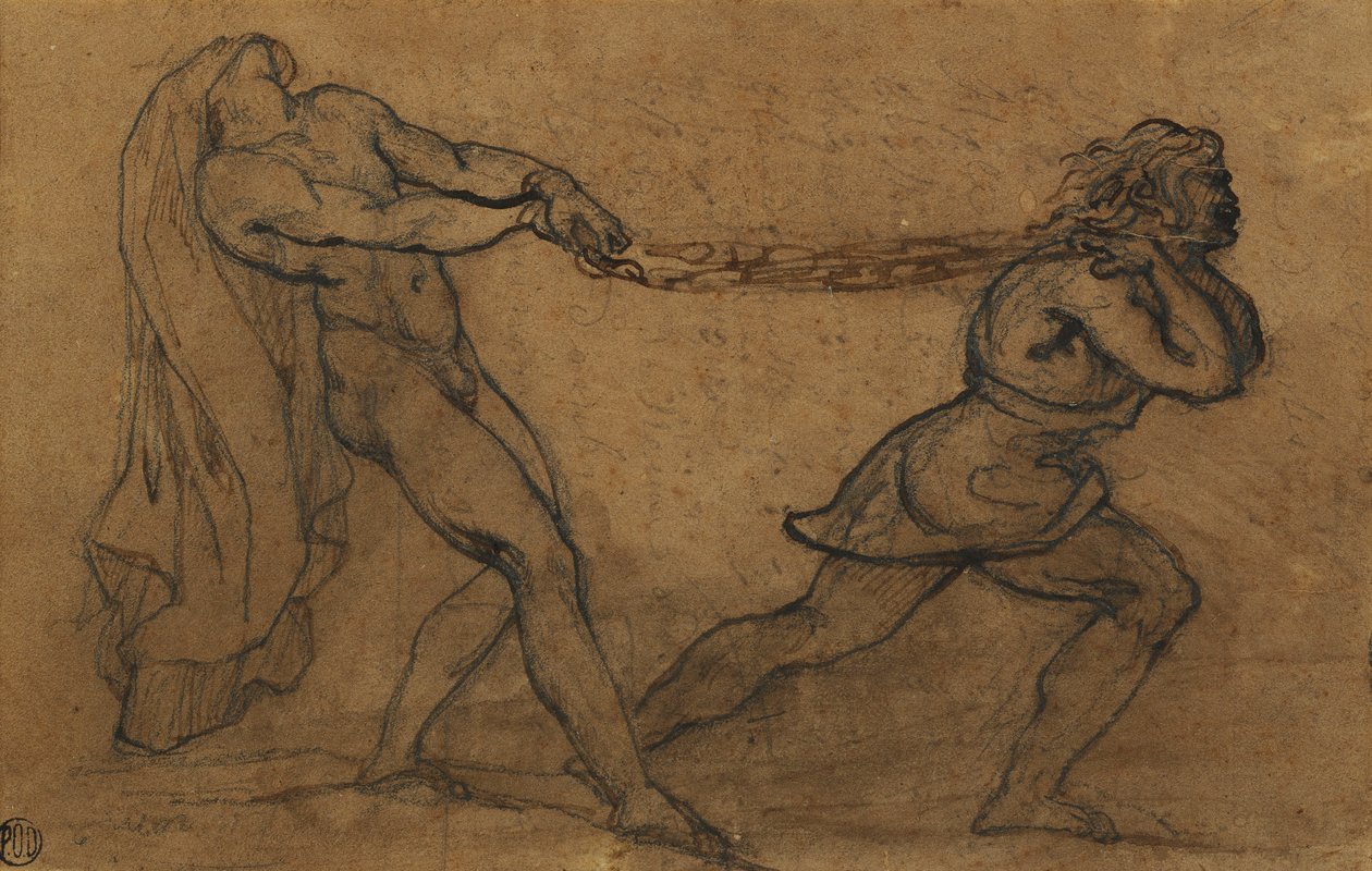Um macho nu puxado por outro macho, de Theodore Gericault