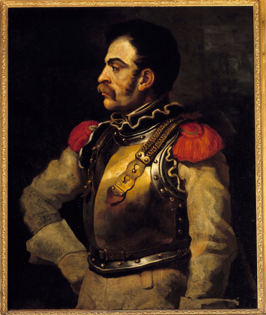 Um homem com uma espingarda viu o meio do corpo. Pintura de Theodore Gericault (1791-1824) de Theodore Gericault