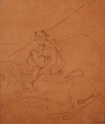 Árabe segurando a cabeça do seu cavalo moribundo de Theodore Gericault