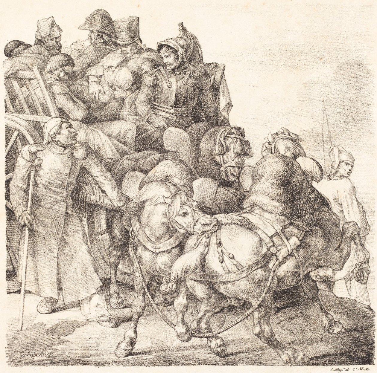 Carrinho Cheio de Soldados Feridos (Chariot charge de soldats blesses) de Theodore Gericault