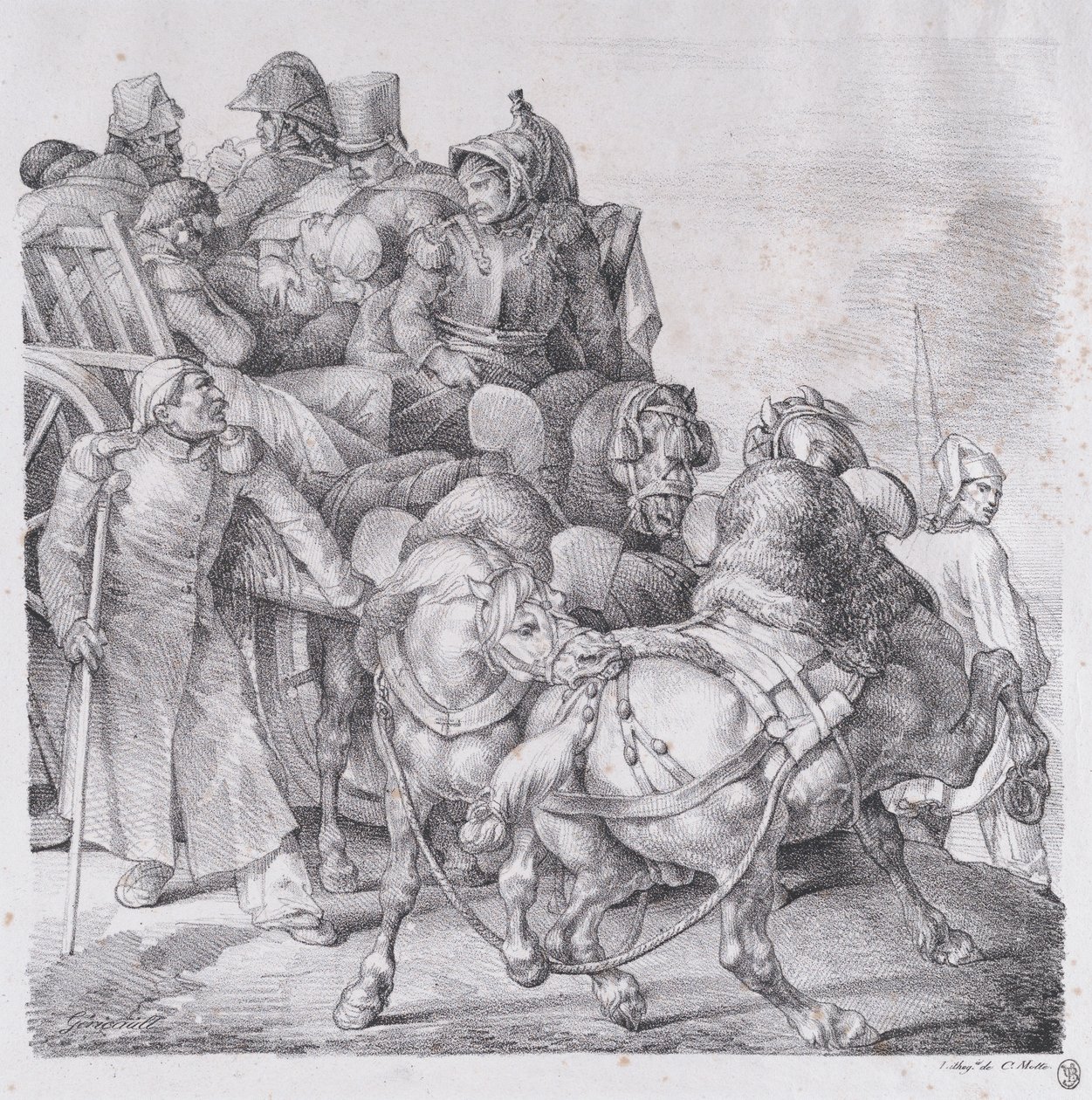 Carro carregado de soldados feridos, 1818. de Theodore Gericault