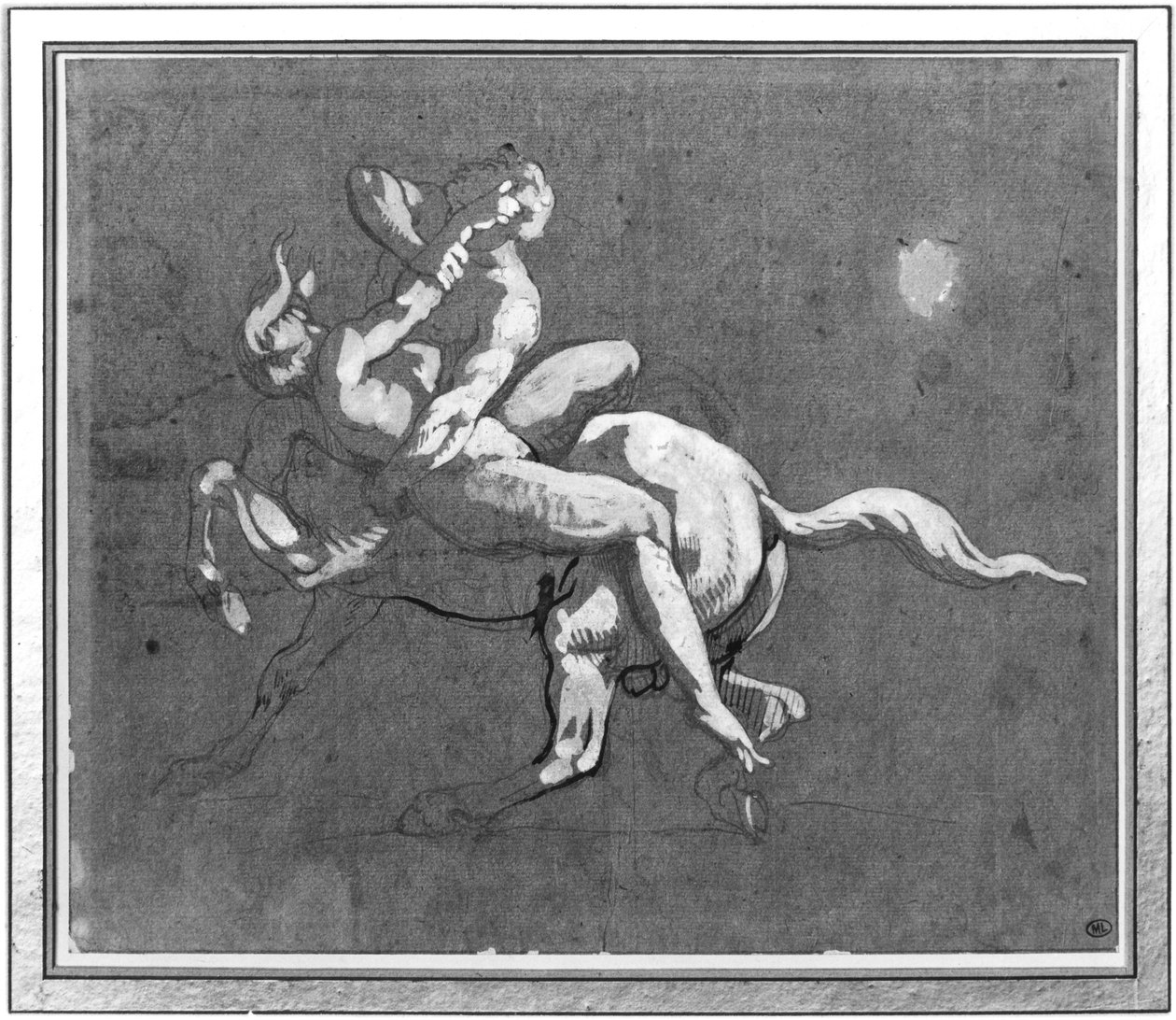 Centauro sequestro de ninfa (caneta e tinta e guache em papel oleado) de Theodore Gericault