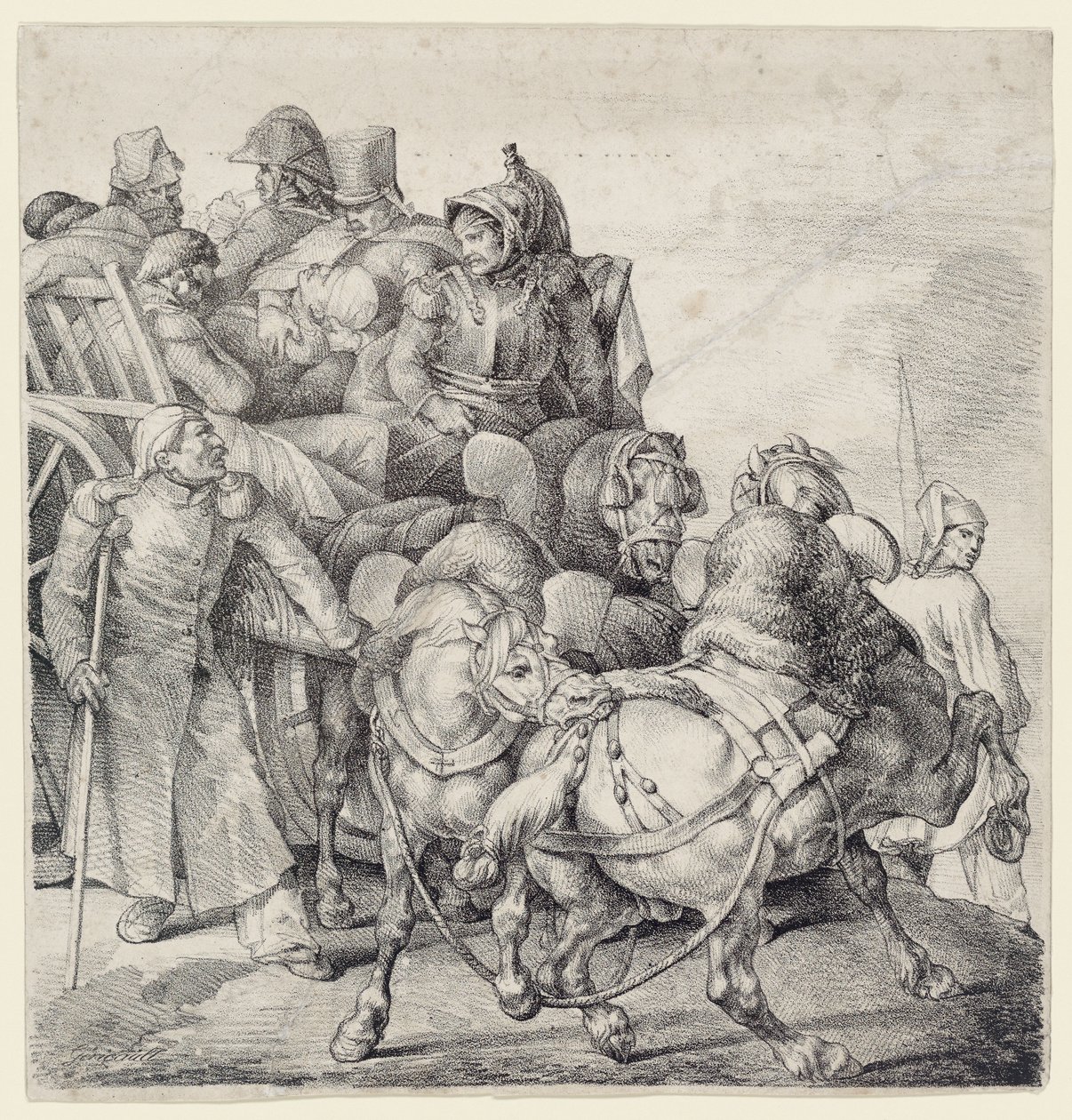 Carroça cheia de soldados feridos (A Wagon Full of Wounded Soldiers) de Theodore Gericault