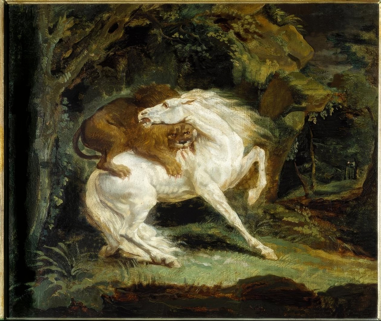 Cavalo atacado por um leão de Theodore Gericault