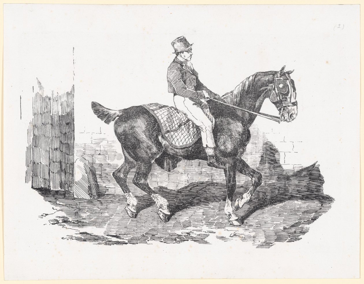 Cavalo de carruagem montado por um tratador, também conhecido como «Cavalo Inglês com uma manta xadrez» (Carriage Horse Ridden by a Groom, also called English Horse with a Checkered Blanket) de Theodore Gericault