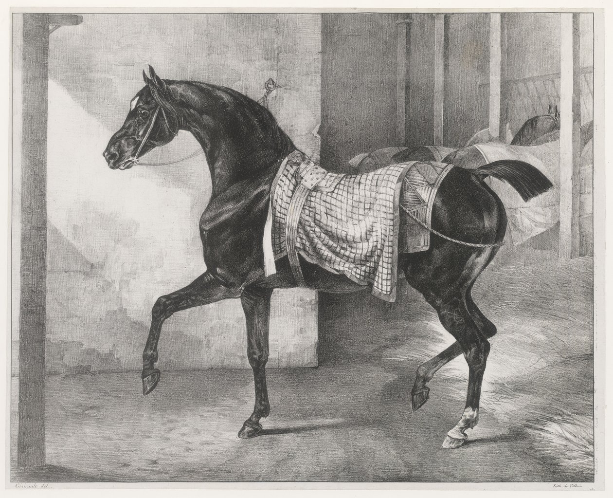 Cavalo preto amarrado num estábulo (A Black Horse Tethered in a Stable) de Theodore Gericault