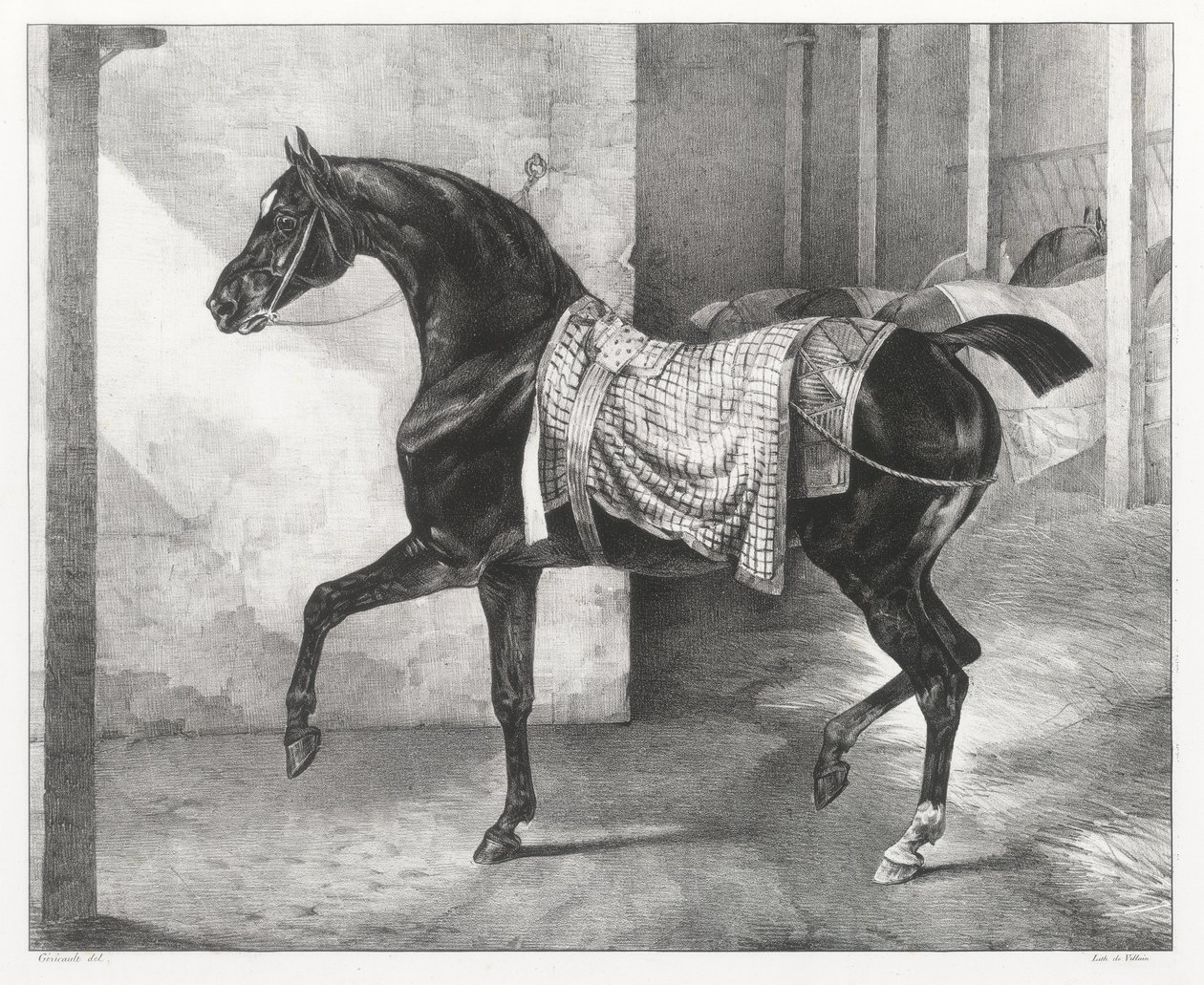 Cavalo preto amarrado num estábulo (A Black Horse Tethered in a Stable) de Theodore Gericault