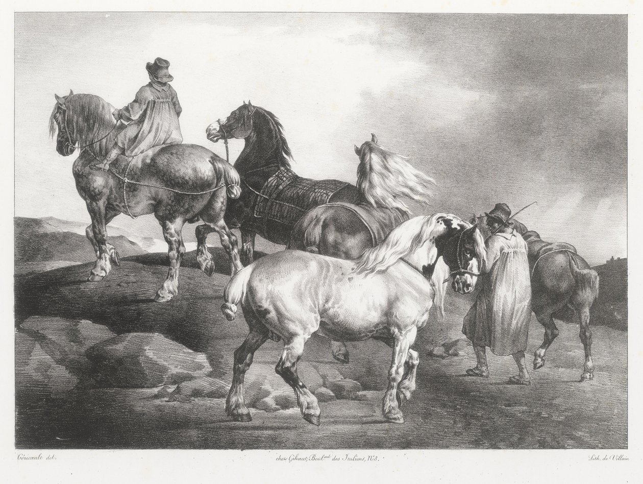 Cavalos a caminho da feira (Horses Being Led to the Fair) de Theodore Gericault