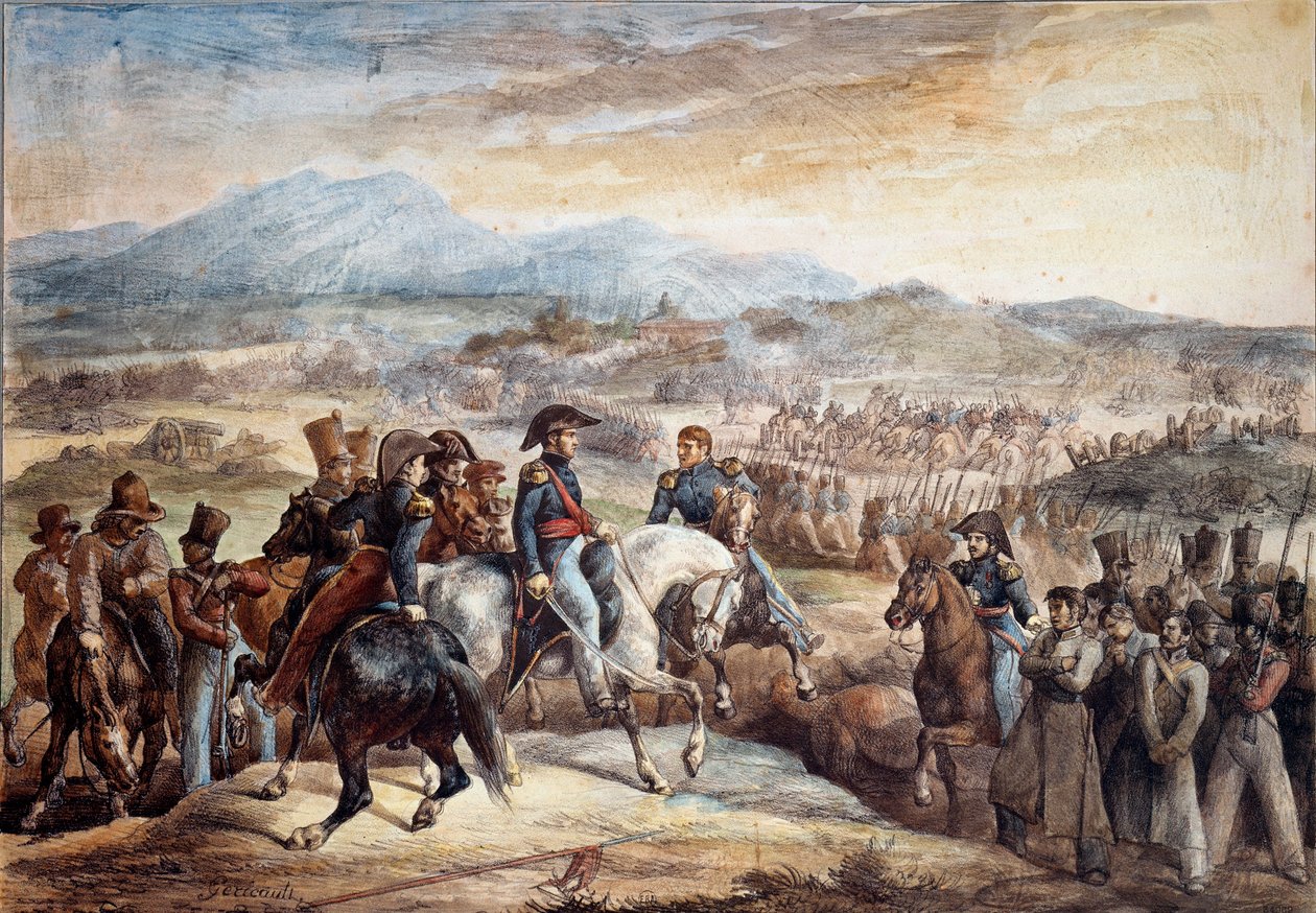 Guerra da Independência do Chile: "Vista da Batalha de Maipu (Maipo perto de Santiago do Chile 5/04/1818" Aguarela de Theodore Gericault (1791-1824) Paris do século XIX, Escola de Belas Artes de Theodore Gericault