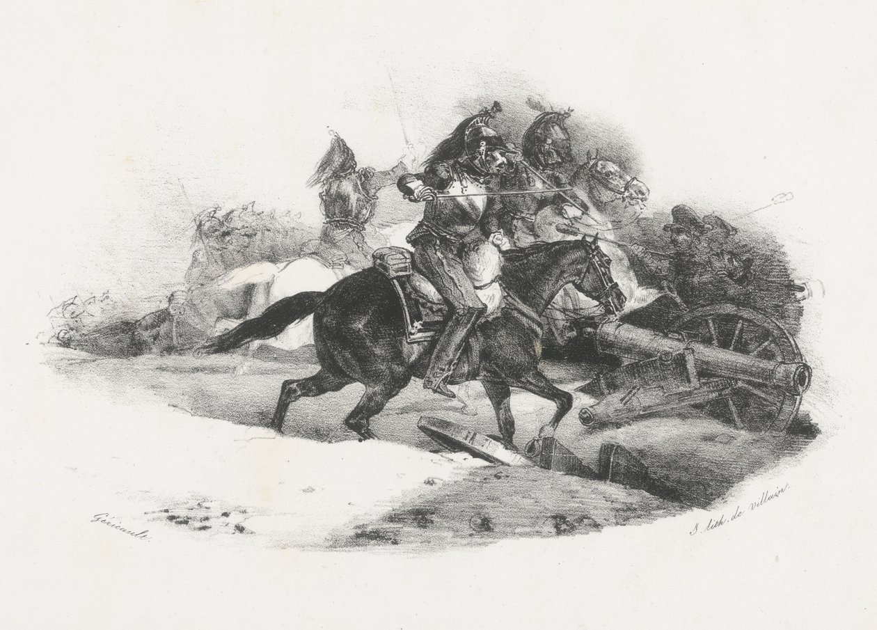 Curaseiros a carregar uma bateria de artilharia (Cuirassiers Charging An Artillery Battery) de Theodore Gericault