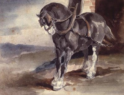 Cavalo de desenho por uma casa (lápis e aguarela) de Theodore Gericault