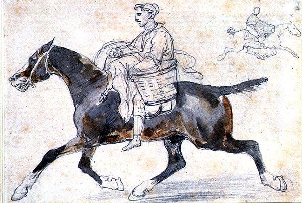 Talhante inglês a cavalo (lápis e aguarela) de Theodore Gericault