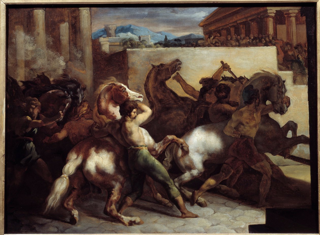 Corrida de Cavalos Grátis em Roma Pintura por Theodore Gericault (1791-1824) 1817 Sol. 0,45x0,6 m de Theodore Gericault
