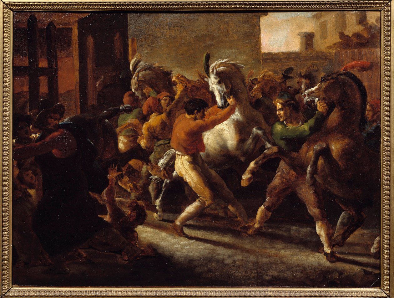 Corrida de cavalos grátis em Roma. Pintura por Theodore Gericault (1791-1824) de Theodore Gericault