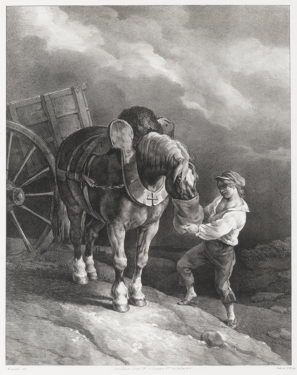 Rapaz a dar aveia a um cavalo atrelado (A Boy Giving Oats to a Hitched Horse) de Theodore Gericault