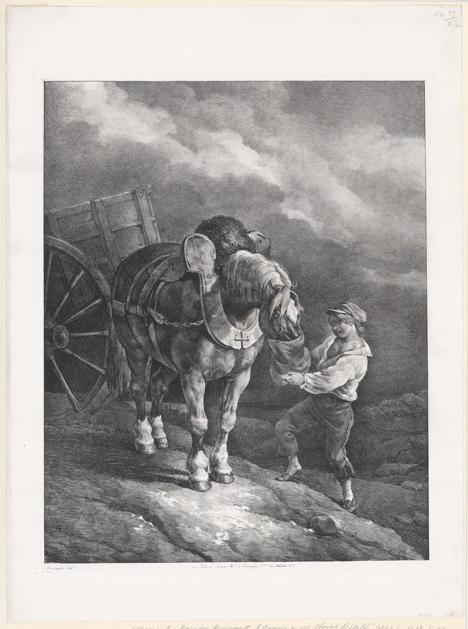 Rapaz a dar aveia a um cavalo atrelado (A Boy Giving Oats to a Hitched Horse) de Theodore Gericault