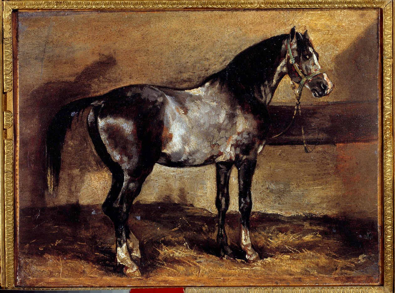 Grey Horse at the Ratelier Painting de Theodore Gericault (1791-1824) Sol do século XIX. 0,26x0,34 m de Theodore Gericault