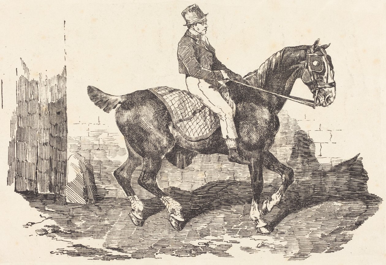 Groom montado num cavalo de carruagem (Cavalo de carruagem montado por um palafrenista) de Theodore Gericault