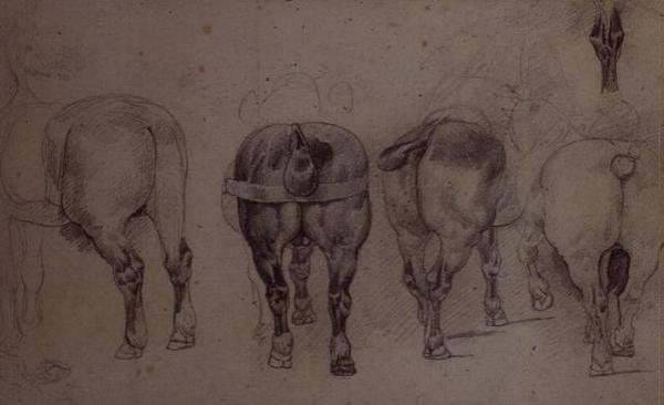 Cavalos arreiados (lápis) de Theodore Gericault