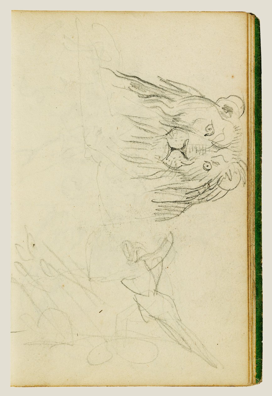 Vista frontal de um leão sentado de Theodore Gericault