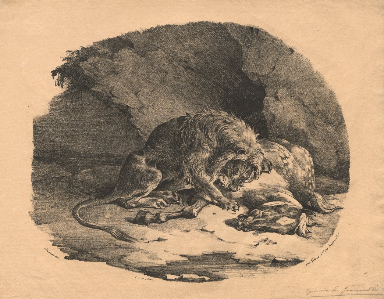 Cavalo devorado por um leão de Theodore Gericault