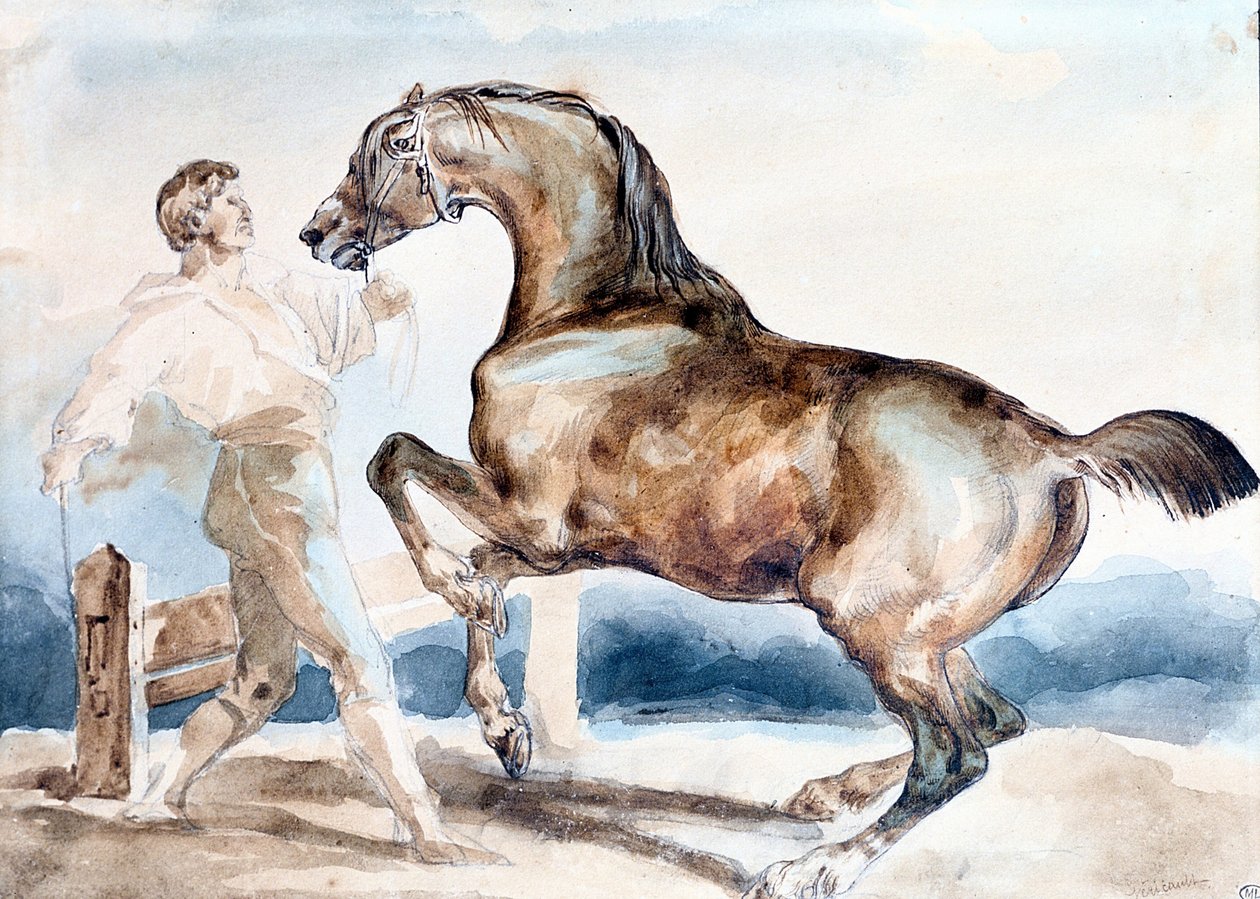 Le Dressage" Homem que treina (domina) um cavalo de Theodore Gericault