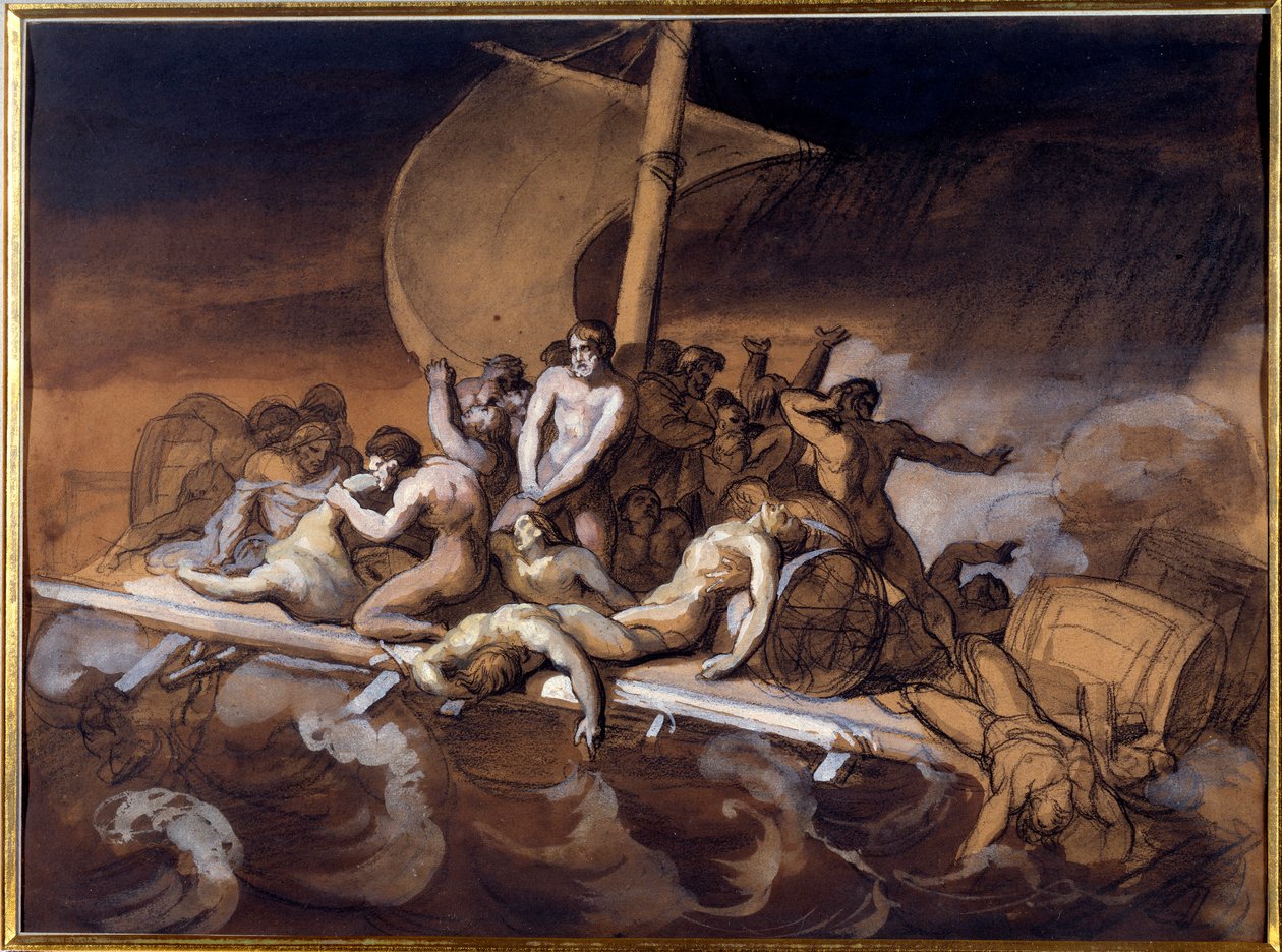 A jangada da Medusa Estudo preparatório em lavagem e guache em papel por Theodore Gericault (1791-1824). 1819 Dim. 0,28 X 0,38 m. Paris, Museu do Louvre de Theodore Gericault