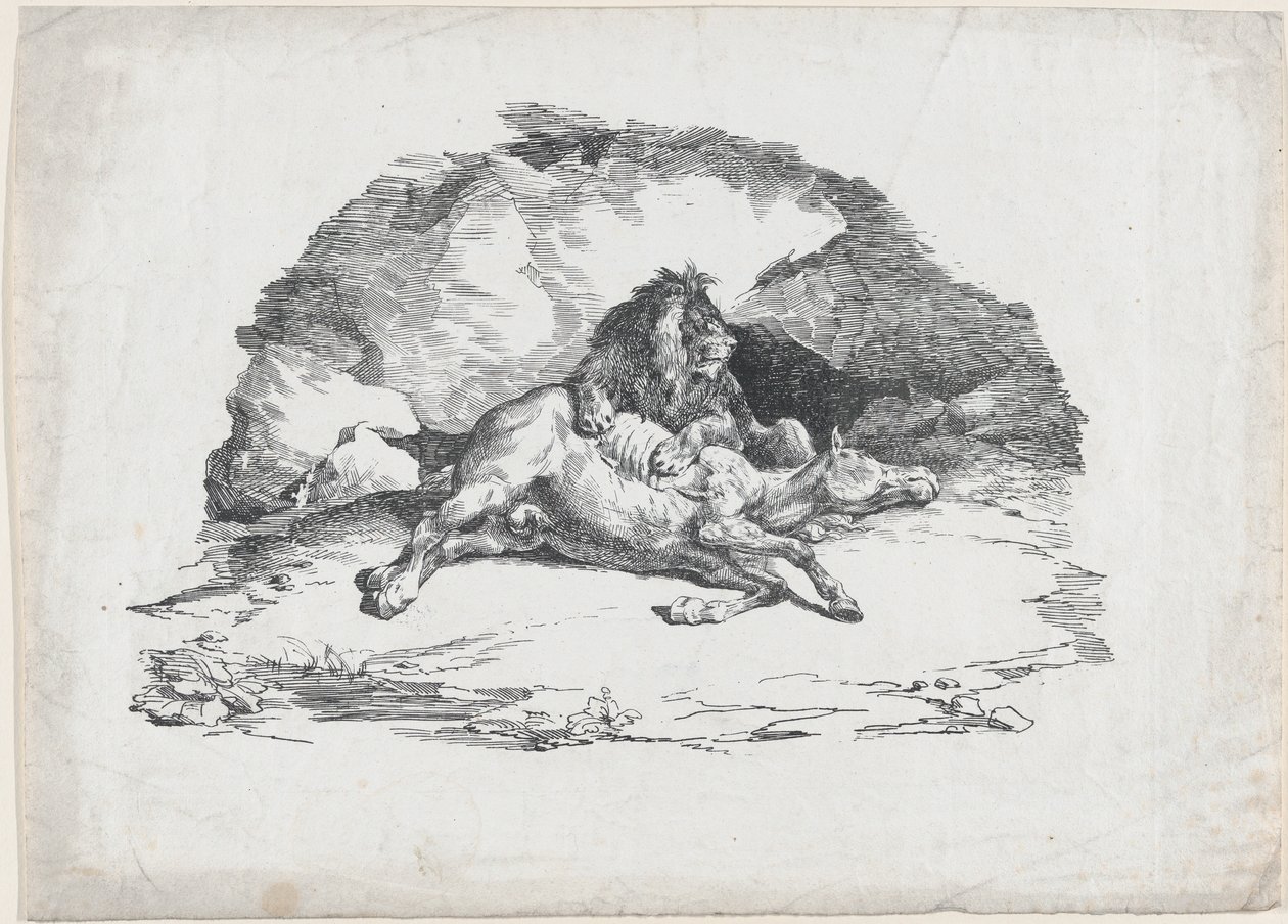 Leão a devorar um cavalo de Theodore Gericault