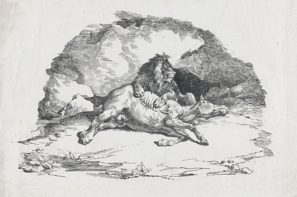 Leão Devorando um Cavalo, 1818. de Theodore Gericault