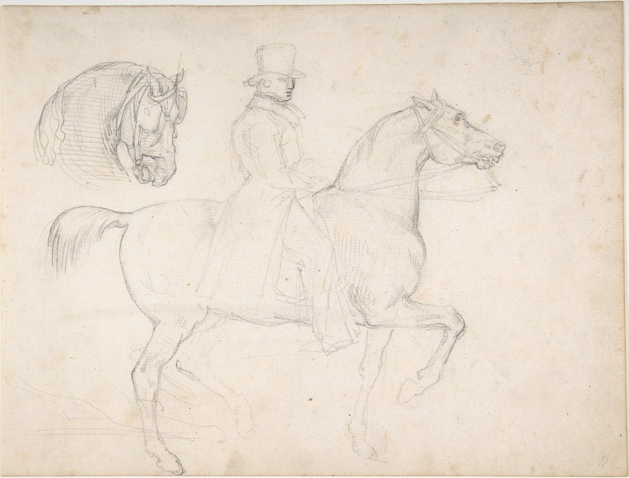 Homem a Cavalo e Estudo da Cabeça de um Cavalo de Theodore Gericault
