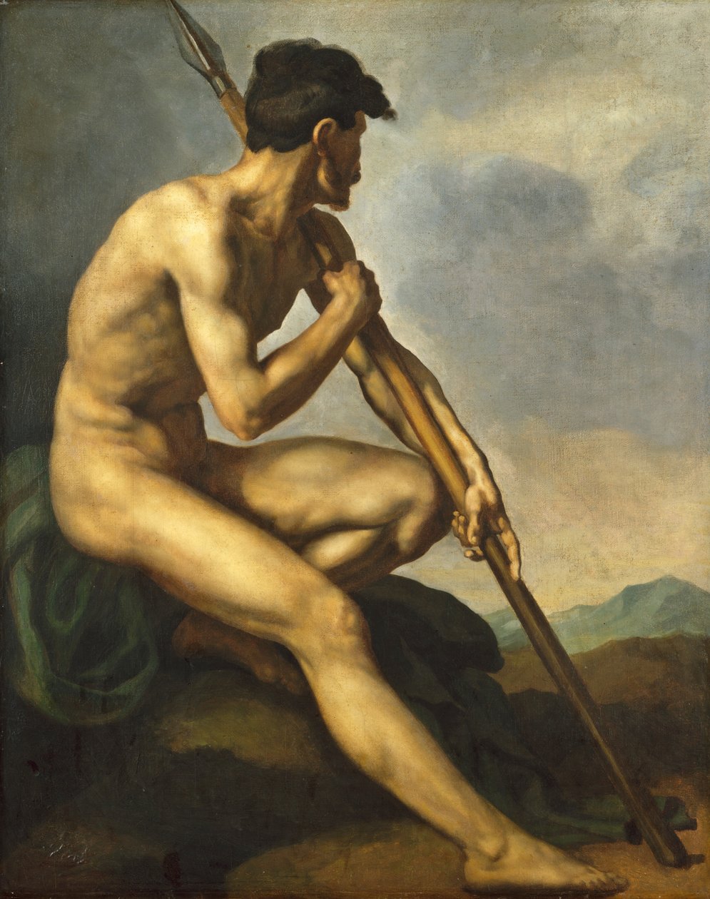 Guerreiro nu com uma lança de Theodore Gericault