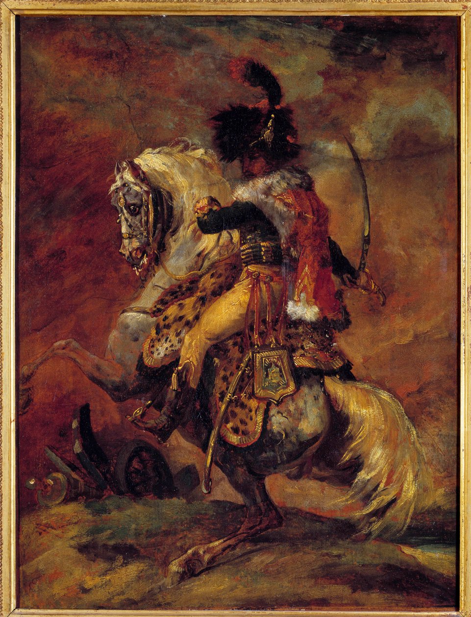 Oficial de Caçadores a Cavalo da Guarda Imperial Carga Pintura por Theodore Gericault (1791-1824) Sol do século XIX. 0,52x0,4 m Paris, Musee du Louvre de Theodore Gericault