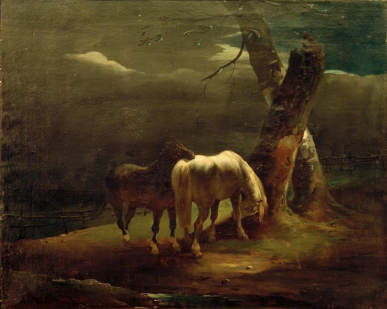 Cavalos no pasto de Theodore Gericault