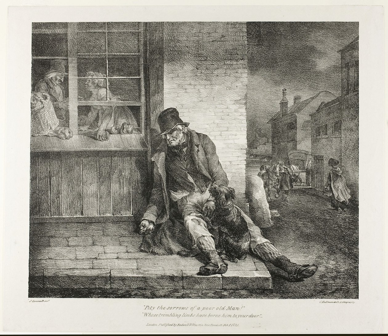 Pity the Sorrows of a Poor Old Man!... 1821 (litografia a negro sobre papel de marfim) de Theodore Gericault