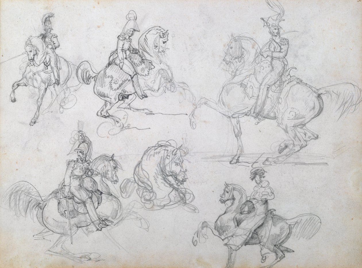 Cavaleiros em cavalos empinados de Theodore Gericault