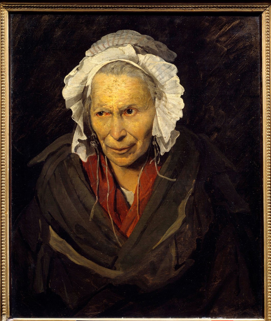 Salpetriere hyene ou monomaníaco de inveja Retrato de uma mulher idosa que sofre de doença mental. Pintura de Theodore Gericault (1791-1824) 1822 Sol. 0,72x0,58 m Lyon, musee des Beaux Arts - A hiena do Salpetriere ou monomaníaco da inveja. Retrato de um a de Theodore Gericault