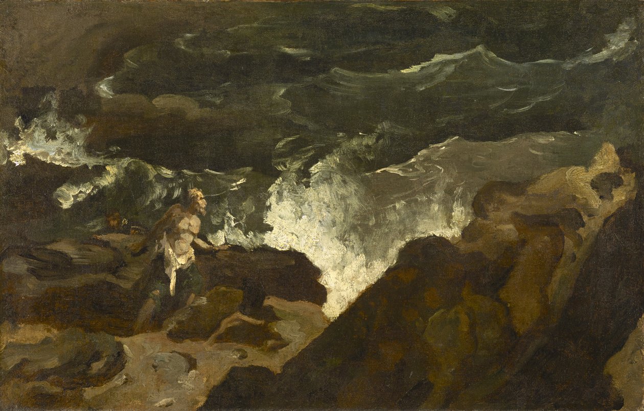 Naufragou em uma praia, c.1822-3 (óleo sobre papel montado sobre tela) de Theodore Gericault