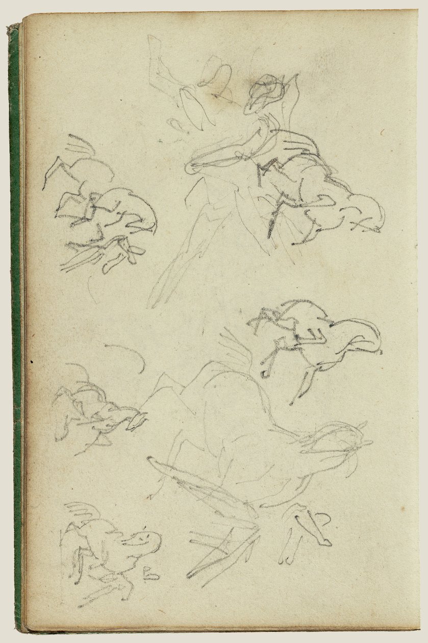 Seis estudos para um homem ao lado de um cavalo a recuar de Theodore Gericault
