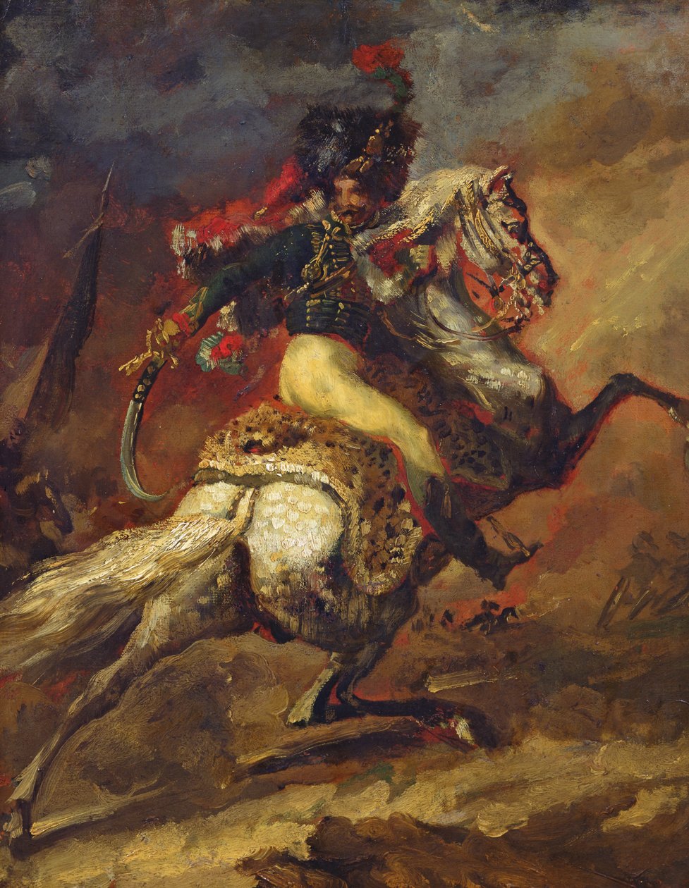 Esboço de um oficial dos hussardos, 1814 (ver também 26088) de Theodore Gericault